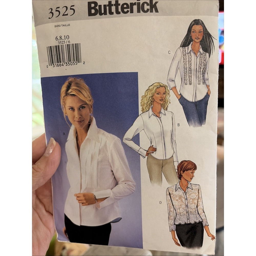 Butterick 3525 Misses Shirt Sewing Pattern Front Pin Tucks Cut Size 10 2000s